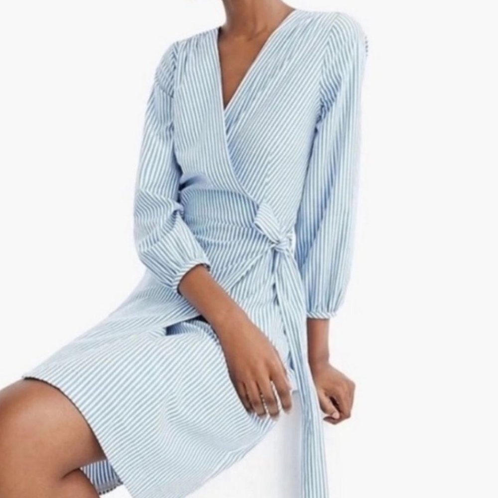 J.Crew Striped Cotton Poplin Wrap Dress Size 2P